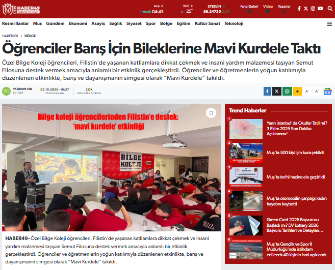 FİLİSTİN İÇİN MAVİ KURDELE